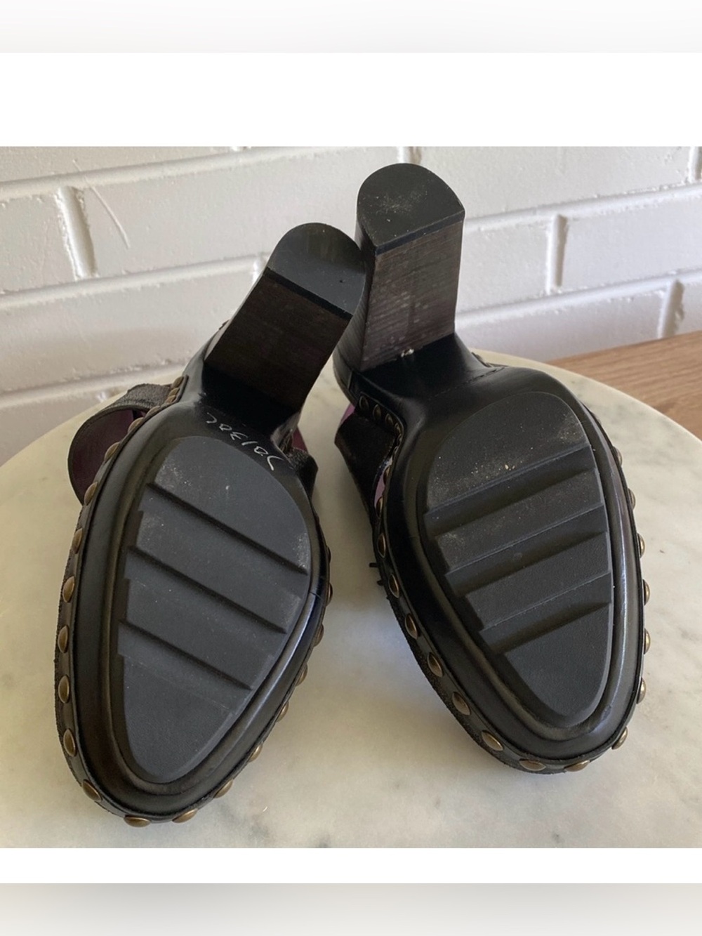 Coach Poppy Rena Metallic Studded Slingback Heels Sz 7 EUC - Picture 5 of 9